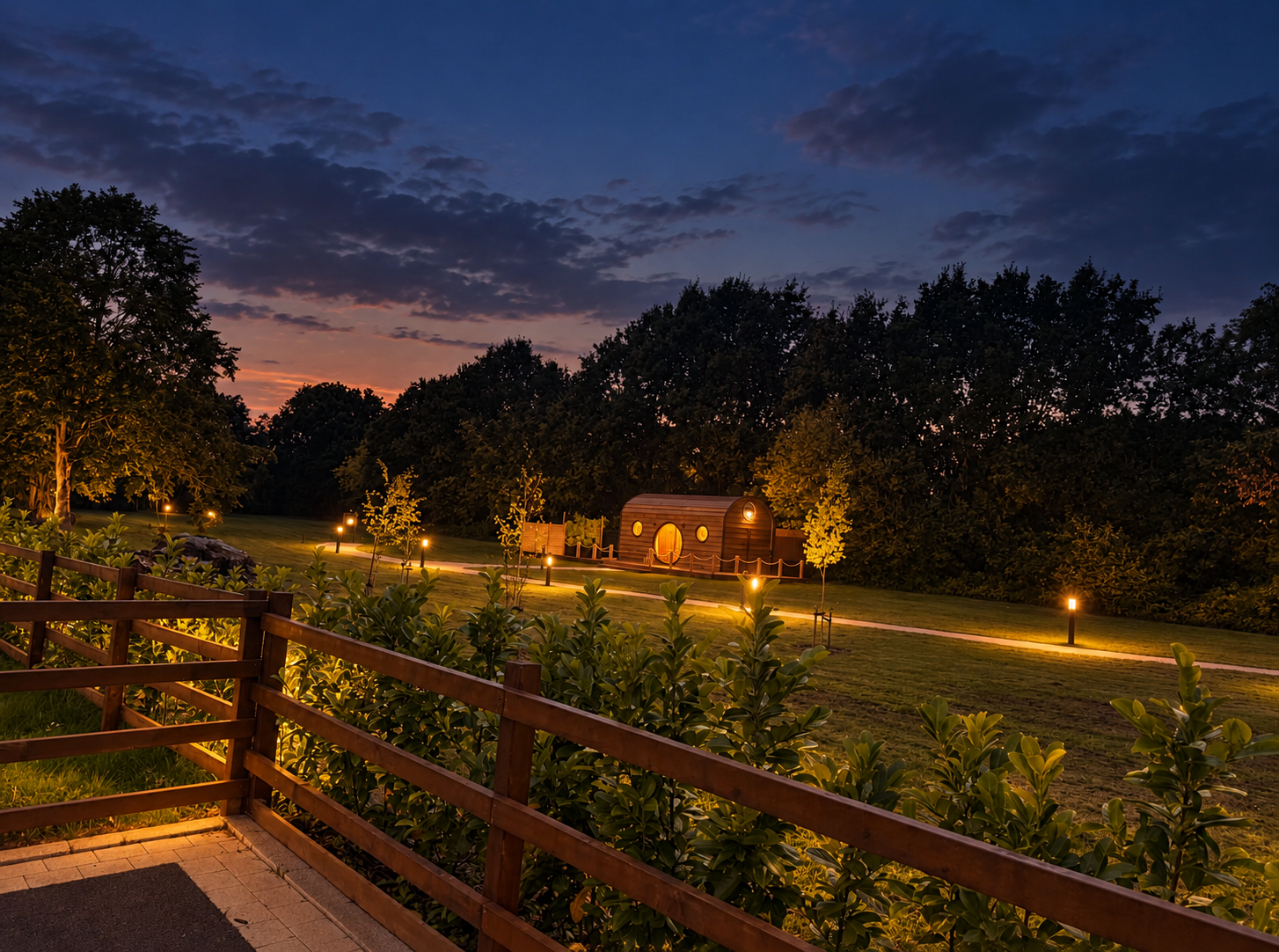 Private outdoor seating area at Elmtree Cabins